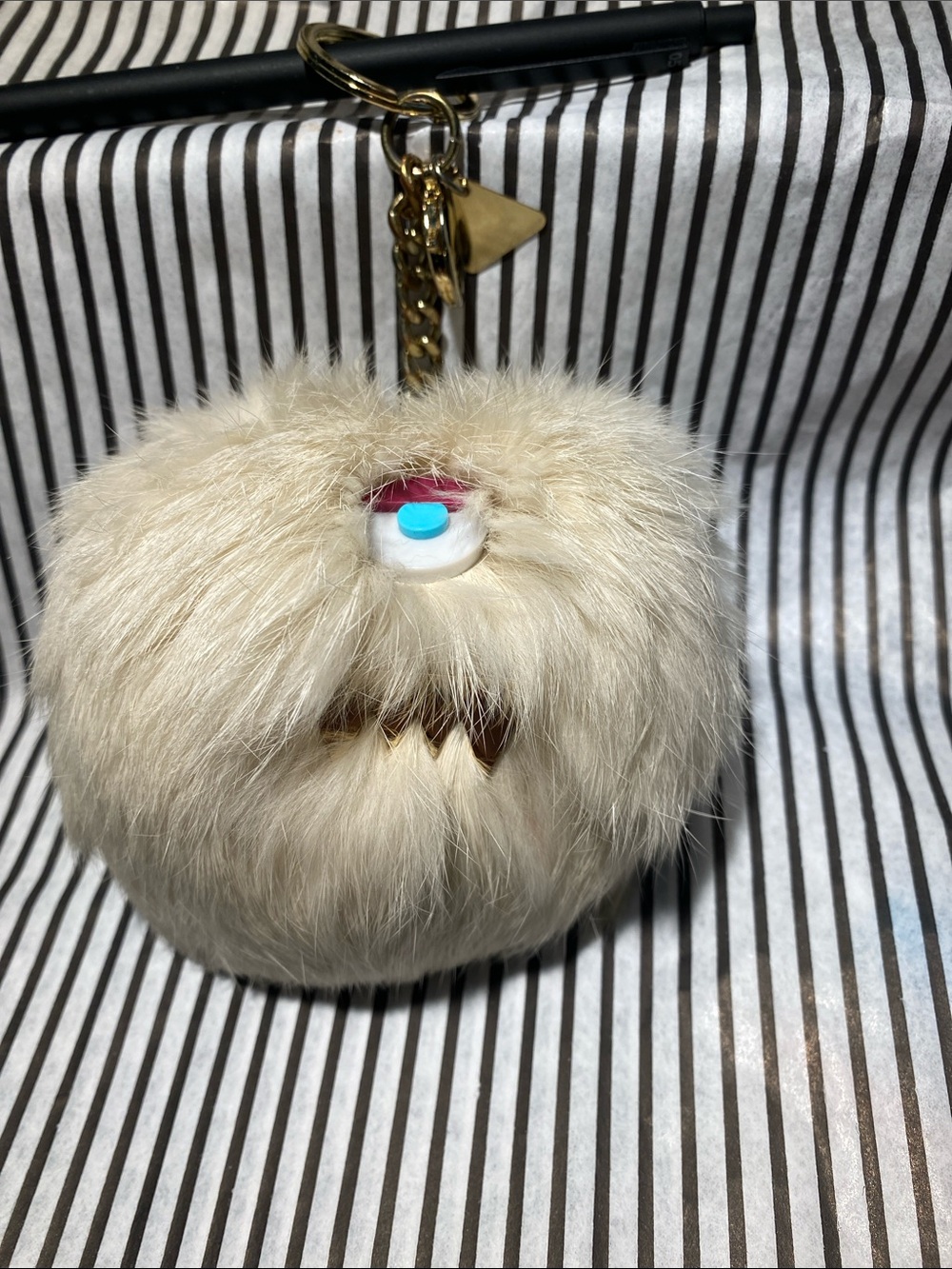 Fur Monster Keychain - Cream with Turquoise & Pink Accents